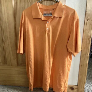 CUTTER & BUCK Polo Shirt Mens Large Orange Short Sleeve DryTech Luxe Golf